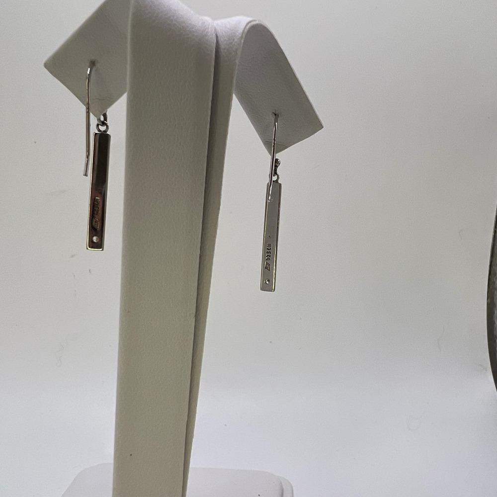 Vintage Sterling Silver 925 Dangling Bar Diamond Earrings,‎ Dangle Drop Earrings - Picture 3 of 9